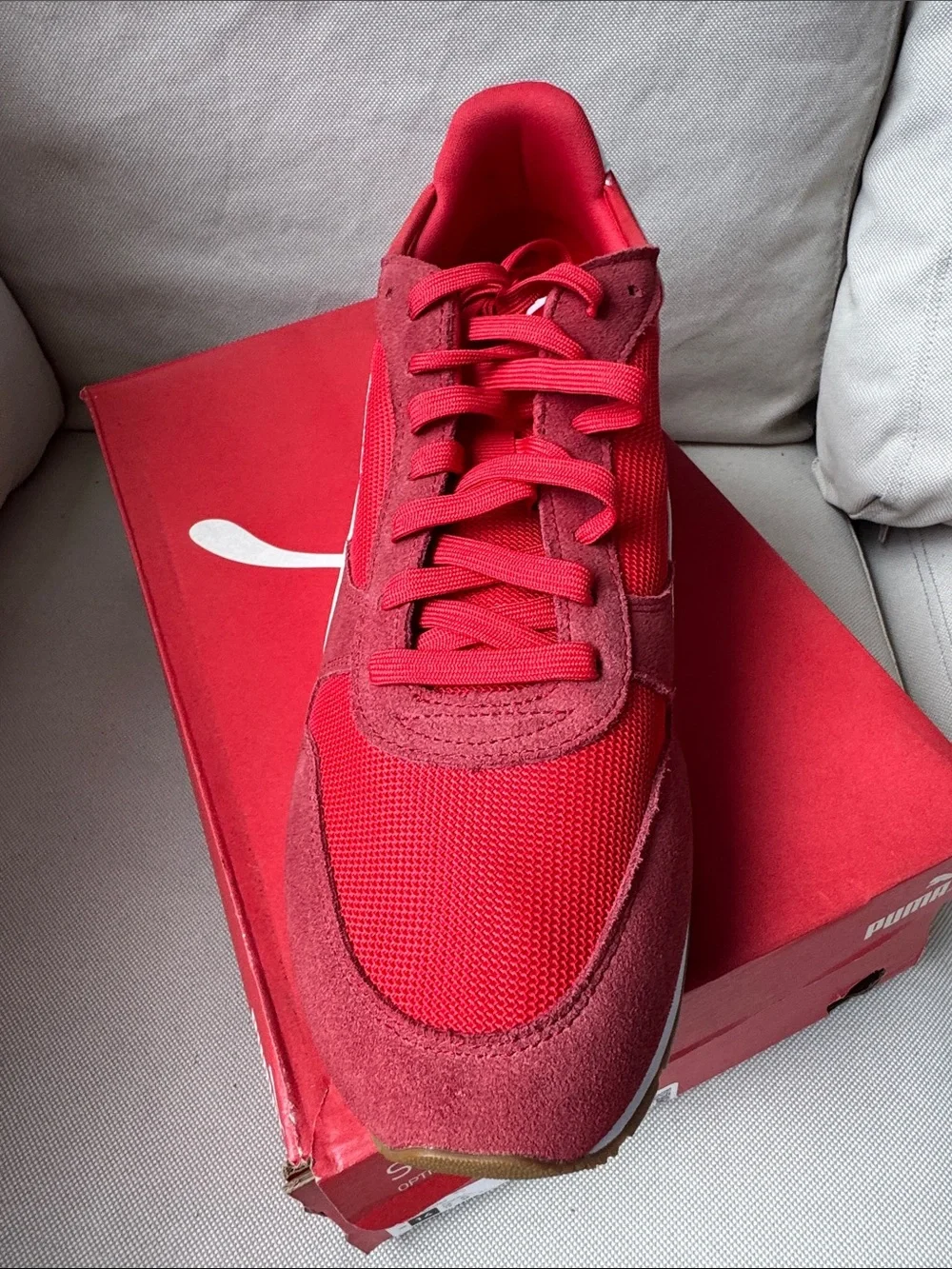 Puma Bright Red Low-Top Running Sneaker with White Formstrip